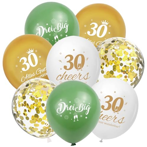 ALEGRE® Deko 30 Geburtstag Frau, 24 Stk Salbeigrüne Gold Luftballon 30. Geburtstag Deko,30 Alles Gute zum Geburtstage Ballons,Geburtstagsdeko 30 Frau Mann,Happy Birthday Ballon für 30 Jahre Party Deko