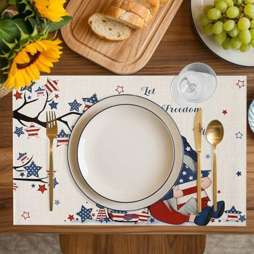Placemats Independence Day Dwarfs Table Mats Set of 4, Washable Heat Tolerant Opium Poppy on Retro Linen Placemats for Indoor Kitchen Dining, Outdoor Party Dinner,13x19IN