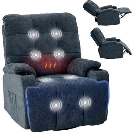 FLEXISPOT Elektrischer Relaxsessel, Massagesessel, Fernsehsessel, 360°drehbar, mit Heizfunktion, 8-Punkt-Massage, USB- und Type-C-Anschluss,105°-165° verstellbar, bis 200 kg, XR7 Curve(Dunkelblau)