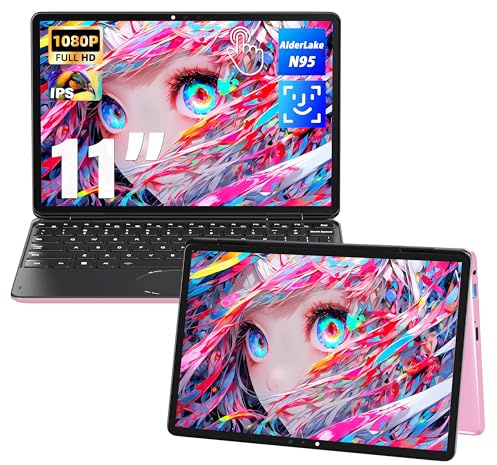 Pantalla táctil de 11 pulgadas 2 en 1, CPU N95 hasta 3,4 GHz, 8 GB DDR4 RAM, 512 GB SSD | Pantalla IPS FHD, Convertible, Teclado Iluminado, Webcam, WiFi, Reconocimiento facial, Protector de teclado DE