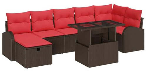 vidaXL Garten-Sofa-Set mit Kissen mit Speicher 8 pcs Braun Poly Rattan, Garten- und Terrassenmöbelset, modularer Rattansofa, verstellbarer Couchtisch für entspannte Stunden draußen