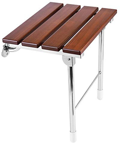 JCWANGDEFU Folding Shower Seat Wall Mounted Bathroom Bathtub Safety Stool Chair, Solid Wood, with Support Legs, Load of 350 lbs, 14.88(L)*12(W)*17.12(H) (Wood)