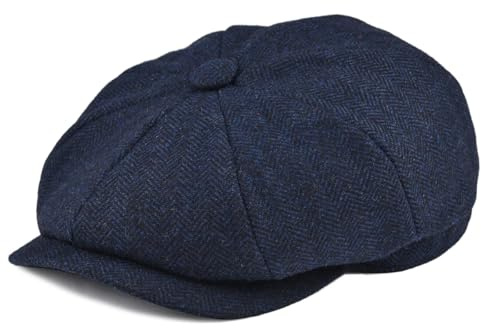 BOTVELA Herren 8 Panel Fischgräten-Tweed Schiebermütze aus Wollmischung