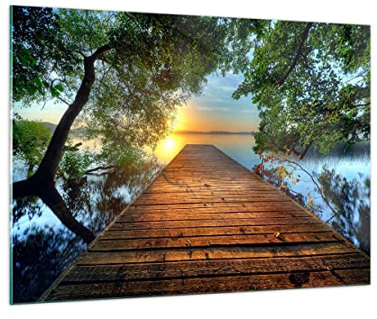 Vidrios decorativos 100x70cm Cuadro Sobre Vidrio Moderno puente lago Grande Dormitorio Cocina Cuadros Pared Impresiones Decoracion Salon Impresión en Cristal Wall Art Prints Decor GAA100x70-3528