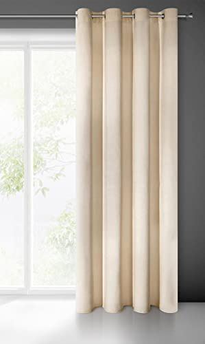Eurofirany Villa Vorhang Samt Velvet Weich 10 Ösen-1 STK. Edel Gardine Dick 290 g/m2 Elegant Glatt Einfarbig Flauschig Modern Klassisch Wohnzimmer Schlafzimmer Lounge, Beige, 140x250cm