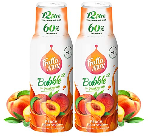 2 Pack - FruttaMax Peach Syrup | Less Sugar | 60% Real Fruit Concentrate | Suitable for soda Machine 2x500ml