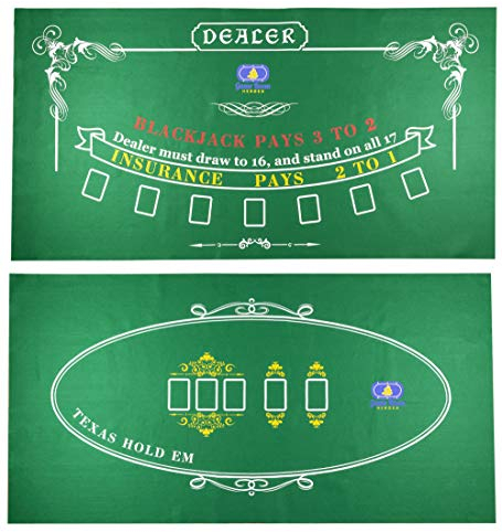 Game Room Heroes Tabletop Casino Filz-Layout für Texas Holdem Poker und Blackjack – Premium Professional Grade Blackjack und Pokermatte für Mottoparty, Pokernacht, Spendenaktionen & Versammlungen