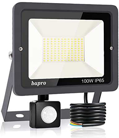 100W LED Foco Exterior con Sensor Movimiento, bapro Proyector LED Impermeable IP65 Floodlight Led Foco Blanco Frío 6000K Exterior Iluminación para Patio, Almacén, Camino, Jardín