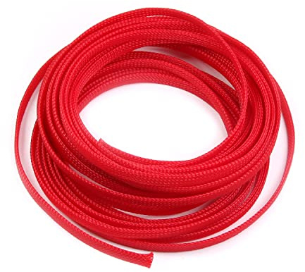 Othmro Manicotto flessibile intrecciato in PET da 26 m, larghezza 6 mm, guaina e organizzatore, protegge per TV, audio, PC cavi da animali domestici che masticano rosso, 1 pezzo