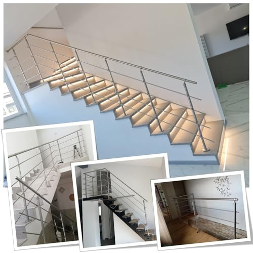 Parpyon® Ringhiera Scala in acciaio Inox AISI 304 Uso Interno Balaustra 1,5 metri Fissaggio a PAVIMENTO montaggio FACILE fai da te Passamano Parapetti scale