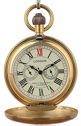 Dentily Vintage Copper Train London Design Hand Winding Mechanical Pocket Watch Mens Watches