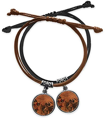 DIYthinker Tea Horse Road Chinese Painting Silk Road Bracelet Double Leather Rope Wristband Couple Set Gift