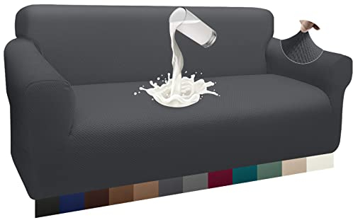 Granbest Dicke Wasserdicht Sofabezug 1 Stück Luxuriös Thick Couchbezug für Hunde Schick Jacquard Elastische Couchbezug Möbelbezüge mit Anti-Rutsch-Schaumstoffe (3 Sitzer, Grau)
