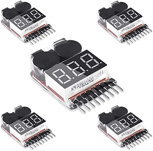 Xingkang 5PCS 2in1 1-8s Lipo Battery Voltage Tester,RC Low Voltage Buzzer Alarm,Battery Monitor Checker Tester for 1-8s Lipo/Li-ion/LiMn/Li-Fe