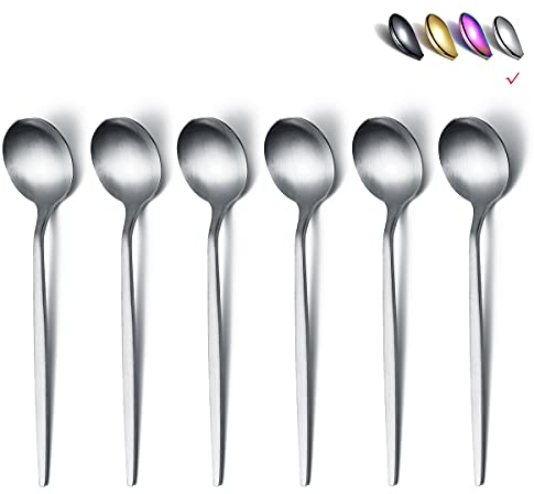 HOMQUEN Matt Teelöffel 6 Stück, 6,6 Zoll Löffel Silberbesteck, Kleine Löffel Aus Edelstahl, Teelöffel Für Zuhause, Küche Oder Restaurant, Spülmaschinenfest (Matt Silver-6.6 Zoll)