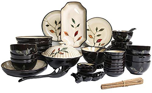 MNSSRN Retro Conjunto de cerámica Servicio, Placa de Cena Servicio Profunda Sopa, Placa Plana, la Placa de Postre y Cuenco Servicio Cena Retro Servicio Combinación