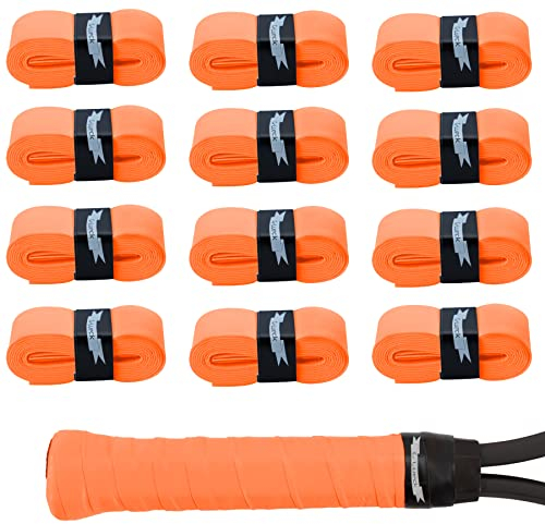 G-Lueck 12er Set Tennis Griffband TALENT GRIP | 0,60mm Stärke | Overgrip für Squash Badminton Schläger & Kicker inkl. selbstklebendes Abschlußband | sehr griffig, Anti-Rutsch (Koralle (Orange))