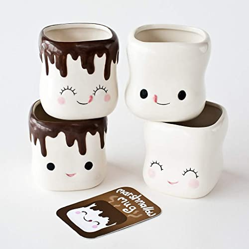 SGerste Marshmallow-Tassen, süße Kaffeetassen, heiße Schokolade, Milchbecher, Keramik, Kaffeetasse, Smiley-Ausdruck, 4 Stück