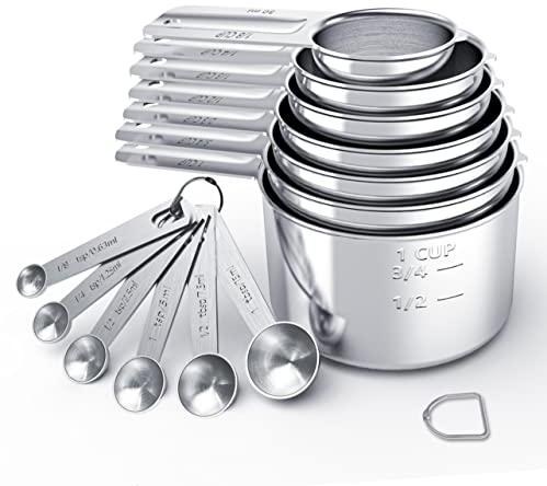 TILUCK Stainless Steel Measuring Cups & Spoons Set,Coffee Scoop Spoon,Kitchen Gadgets for Cooking & Baking,Set of