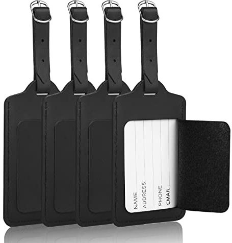 flintronic Etiquetas de Equipaje, 4PCS Etiquetas de Equipaje, Etiquetas de Identificación de Maleta, Etiquetas de Maletas de Equipaje, para Evitar la Pérdida de Bolsas y Maletas - Negro