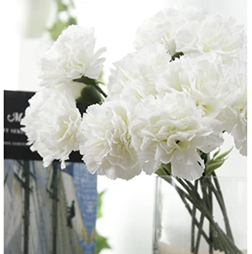 Flores artificiales de 18 pulgadas, 10 piezas de claveles, hortensias de seda, ramo de boda para el hogar, jardín, fiesta, oficina, decoración de cafeterías (blanco)