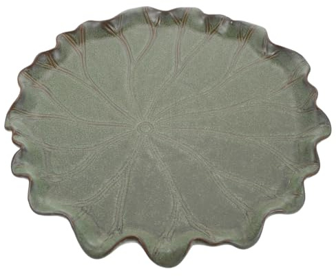 Yardwe Lotus Leaf Flowerpot Tray Ceramic Plant Pot Saucer Leakproof Bonsai Base for Balcony and Indoor Succulent Pots 9.4 Inch