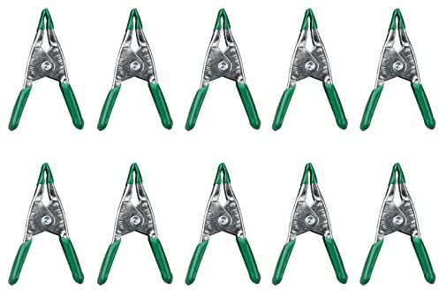 10 Pieces 2 Inch Small Metal Spring Clamps with Green Rubber Tip Sleeve Heavy Duty Spring Clamps Heavy Duty Clips Tent Clips Maximum Opening 0.79 Inch for Woodworking Camping Photo Studio