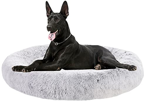 HMTOPE Orthopädisches Hundebett rund Hundekissen Hundesofa Katzenbett Donut Kuscheliges Hundekorb Waschbar, 120 cm Ø, Hellgrau