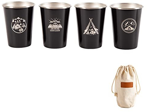 HERCHR Whiskey Glass Set of 4, Stainless Steel Insulated Cup Stackable Beer Mug Glasses Small Metal Cup Double Wall Vacuum Insulated Drinking Cups Drinking Glasses for Kids and Adults(Black)