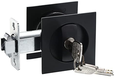 PATIKIL Tasca Porta Serratura con Chiavi, Invisibile Incassato Maniglia Chiusura, Quadrato Ingresso Privacy Scorrevole Porta Serratura per Fienile Porta Legno Mobili Ferramdenta Opaco Nero