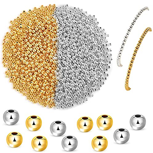 1 200 st 4 mm gyllene pärlor med hål, sömnadspärlor små, runda släta lösa bollar, för smycken armband halsband gör-det-själv hantverk dekoration, silver och guld