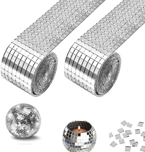 3200 Piezas Rollo Azulejos Espejo Cuadrado,Mosaico de Cristal, Pegatinas de Azulejos de Mosaico Vidrio Cuadrados, para Cocina, Baño, Restaurante, Hotel (Plateado)