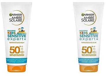 Garnier Kids Sonnenmilch LSF 50+, Sonnencreme Kinder mit sehr hohem Sonnenschutz, Sensitive expert+, Ambre Solaire, 200 ml (Packung mit 2)