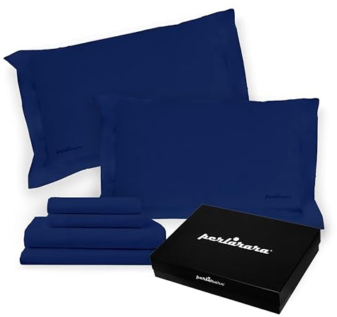PERLARARA Completo Lenzuola Matrimoniali Cotone Percalle - Set letto Lenzuolo sopra, sotto con angoli e 2 federe - Royal