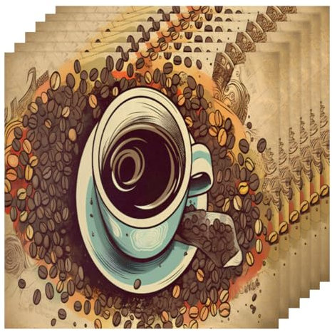 Stoffservietten im Vintage-Stil mit Kaffeebohnen, 6er-Set, Polyestergewebe, waschbar, Urlaubs-Stoffservietten, wiederverwendbar, dekorative Alltagsservietten für Esszimmer, Veranstaltungen, Hochzeit,