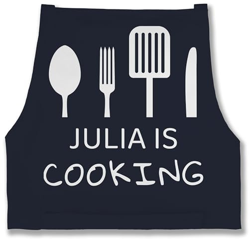 Schürze - Kochschürze - Cooking mit Name - 85x69 - Navy Blau - personalisierte kochschuerze küche kochschürzen koch schürzen weihnachten männerschürzen personalised apron kochen