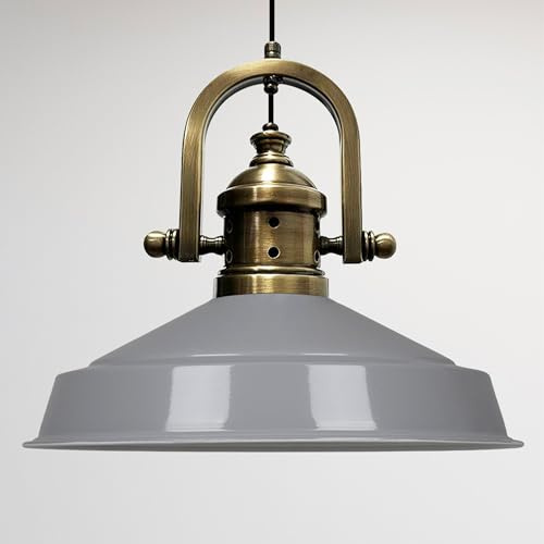 bamyum Asletl-Finke Hängelampe Industrial Vintage Ø40 cm, Küchenlampe Hängend, Wohnzimmerlampe, Pendelleuchte Esstisch Grau Metall