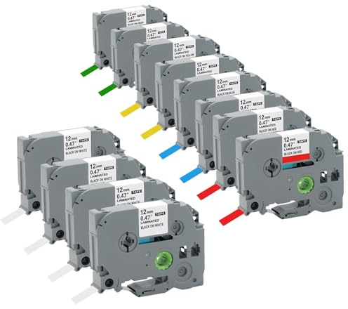 12x Cartridgeify Etikettenbänder als Ersatz für Brother P-Touch Tapes TZ TZe (12 mm x 8 m),Bunt Bänder für PTouch Label Maker PT-D210 PT-D220 PT-D200 PT-H110 PT-D400 H100LB H100LB