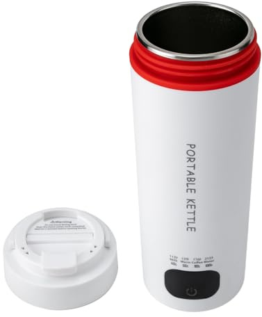 HarBin-Star Reise Elektrischer Wasserkocher Klein, 450ml Tragbare Heizbecher mit 304 Edelstahl Liner, 40~100℃ Einstellbar,300W Schnell Kochende Wassertasse, Auslaufsicher, Weiß