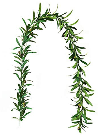 RXMORI Lot de 2 Guirlandes de Feuilles D'olivier Artificielles, 1,85 M, Branches D'oliviers Artificielles à Suspendre, Guirlande de Lierre de Verdure avec Faux Fruits pour Toile de Fond de(#1)