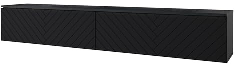 Mirjan24 TV Lowboard Stone 180 MDF, TV Schrank Fernsehschrank, Griffloses Öffnen, Fernsehtisch, Man kann aufstellen BZW aufhängen (Schwarzer Graphit/Schwarz Fischgrät, ohne Beleuchtung)