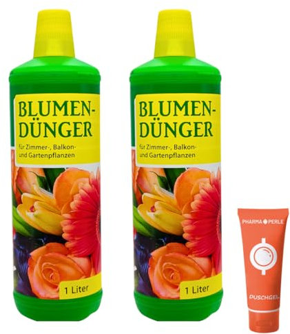 Premium Blumendünger flüssig 2x 1 l für Zimmerpflanzen, Balkon- und Gartenpflanzen I NPK 4-2-2 I Düngemittel I Flüssigdünger I Nährstoff Düngemittel I Spar-Set plus Pharma Perle give-away