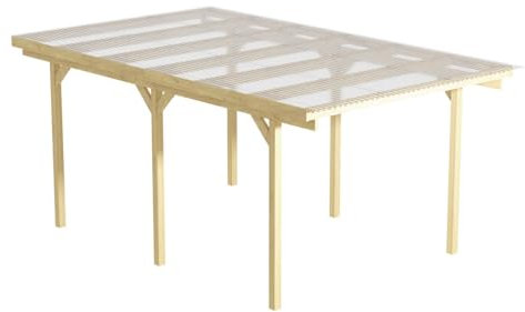 Wood & Play Granit I Garagenüberdachung für EIN Auto - Hochwertige Verarbeitung - Selbstmontage - Stabil und langlebig - Solide Basis - 300 x 500 cm (Pfosten 300 cm) + farbloses Polycarbonatdach