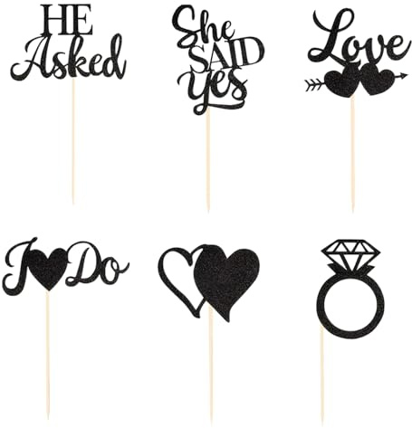 36 Pcs She Said Yes Cake Topper Diamond Ring Cupcake Toppers Glitter Engagement Cupcake Decorations for Wedding Bridal Shower Party Cake Decorations, Black