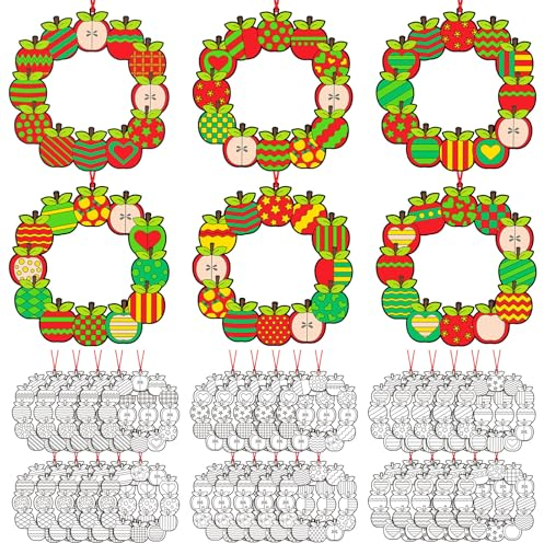 Epakh 30 Pack Back to School Apple Craft Kits, Color Your Own Wreaths