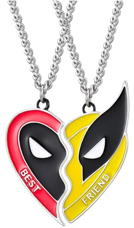 Hanaoops 2 Stück Halskette Damen Freundschaftskette Klassisches Dead-Pool Wolverine Best Friends Halskette mit Halbem Anhänger Modeschmuck Bff Ketten Geschenk für Beste Freunde (Rot&Gelb)