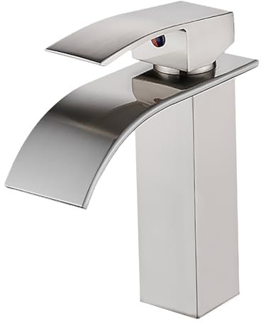 GENBONS Robinet de salle de bain en acier inoxydable, robinet de lavabo cascade pour salle de bain, mitigeur monocommande froid, robinet cascade en acier inoxydable