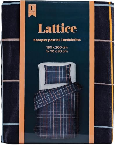 ESSEX - Bettwäsche Lattice, 160 x 200 cm, Bettbezug, Weiche Mikrofaser, Deckenbezug - Blau