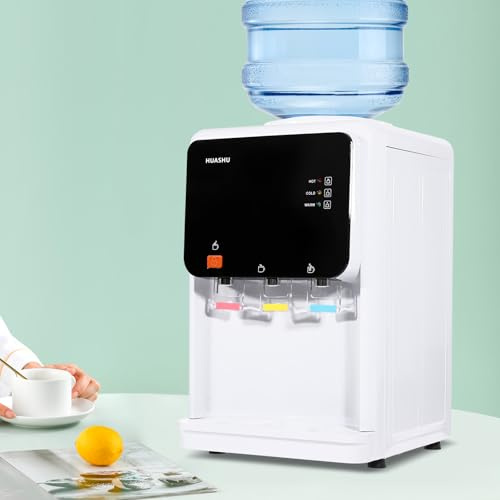 Dispensador de agua eléctrico de 500 W, dispensador de agua caliente y fría, cubo de agua aplicable de 4,5 a 18,9 l, tres luces de control para hogares, gimnasios, cocinas, apartamentos