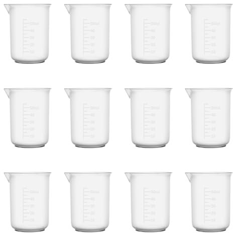 12 Stück Transparente Messbecher 50ml Klarer Kunststoff Becher Epoxidharz Plastik Messbecher Präzisions Messbecher mit Maßstab Mark für Labor Küche Garten Dosierhilfe